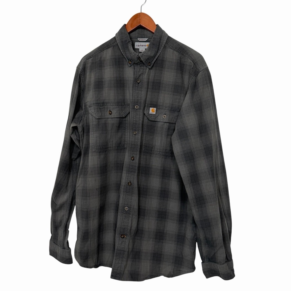 Carhartt Button Down Mens Shirt LT Large Tall Gray Plaid Relaxed Fit Workwear - Picture 2 of 8